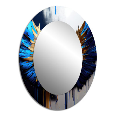 Blue And Gold Angel Wings I - Large Oval Wall Mirror On Metal