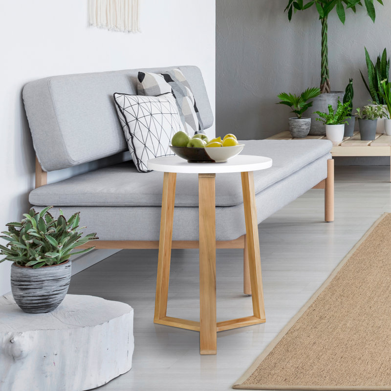 Table d'appoint ronde à trépied avec pieds en bois franc massif Aesthetic, Naturel
