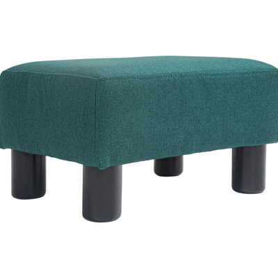 Ottoman Foot Rest, Small Foot Stool with Linen Fabric Upholstery and Plastic Legs, Cube Ottoman for Living Room, Green