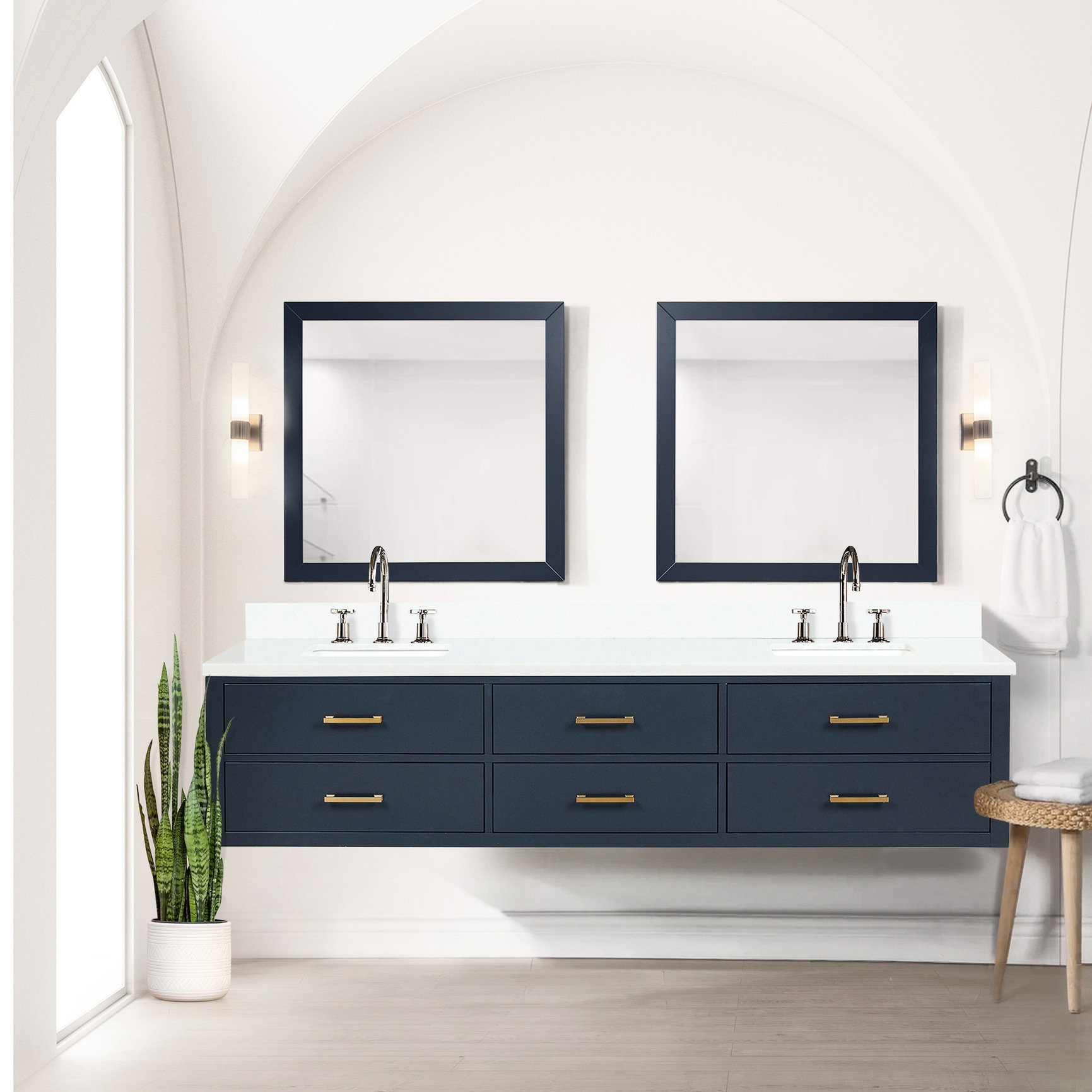 Hokku Designs White Bath Vanity With , Cultured Marble Panel, Faucets ...