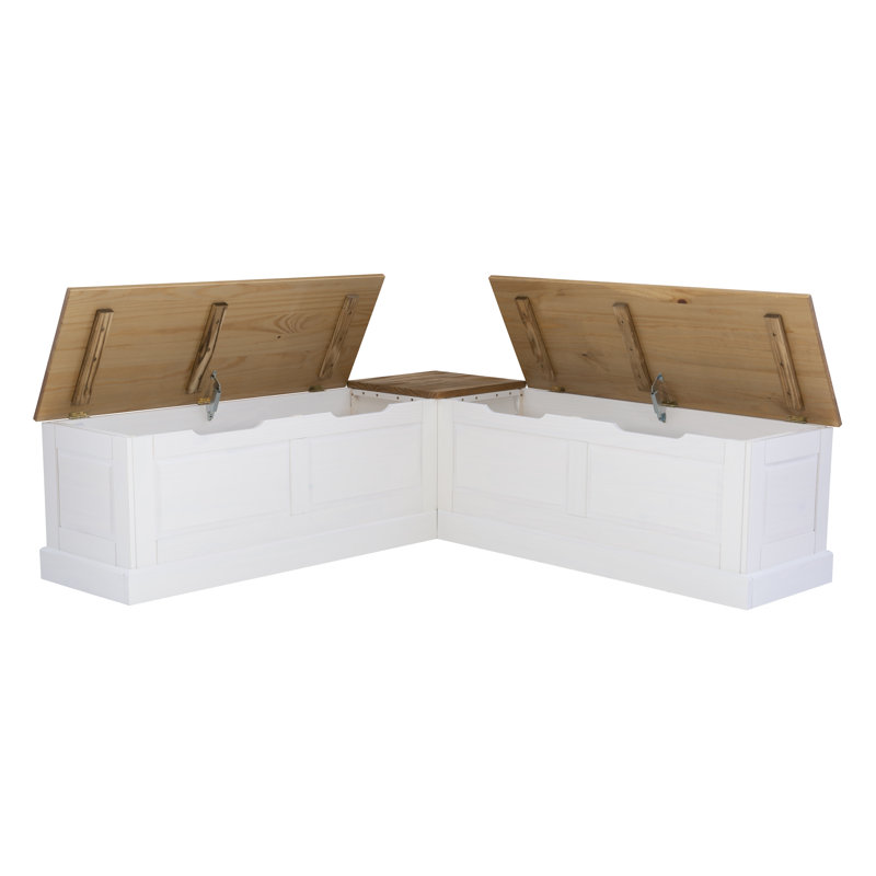Eslick Solid Wood Corner Breakfast Nook Bench with Storage, White/Natural
