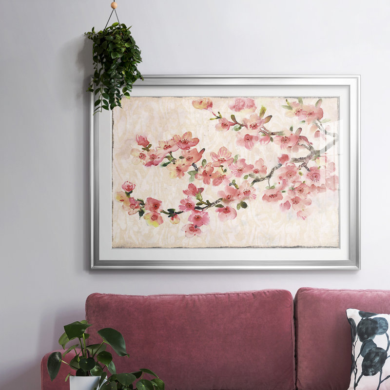 «Cherry Blossom Composition I», reproduction d'art encadrée, Argent, H 30 po x l 44 po x P 1,5 po