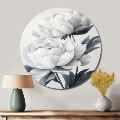 Minimalisme, ombre, pivoines, fleurs II - gris traditionnel, impression sur métal
