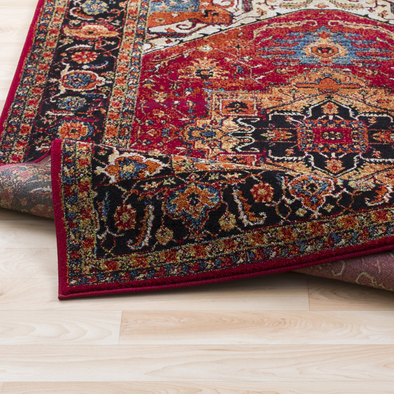 Bratton Machine Woven Oriental Red/Black Area Rug, Rectangle 9'3" x 12'6"