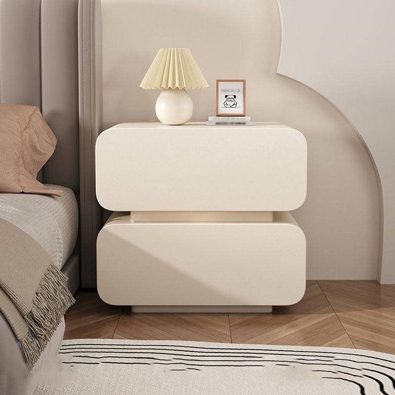 Soft Rounded Cream White Nightstand, 2-Drawer Handleless Bedside Table, Modern Storage Cabinet for Bedroom, Boho & Minimalist Home Decor
