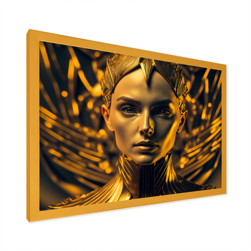 «Futuristic Golden Goddess II», reproduction sur toile, Encadrement doré, H 34 po x l 44 po x P 1,5 po