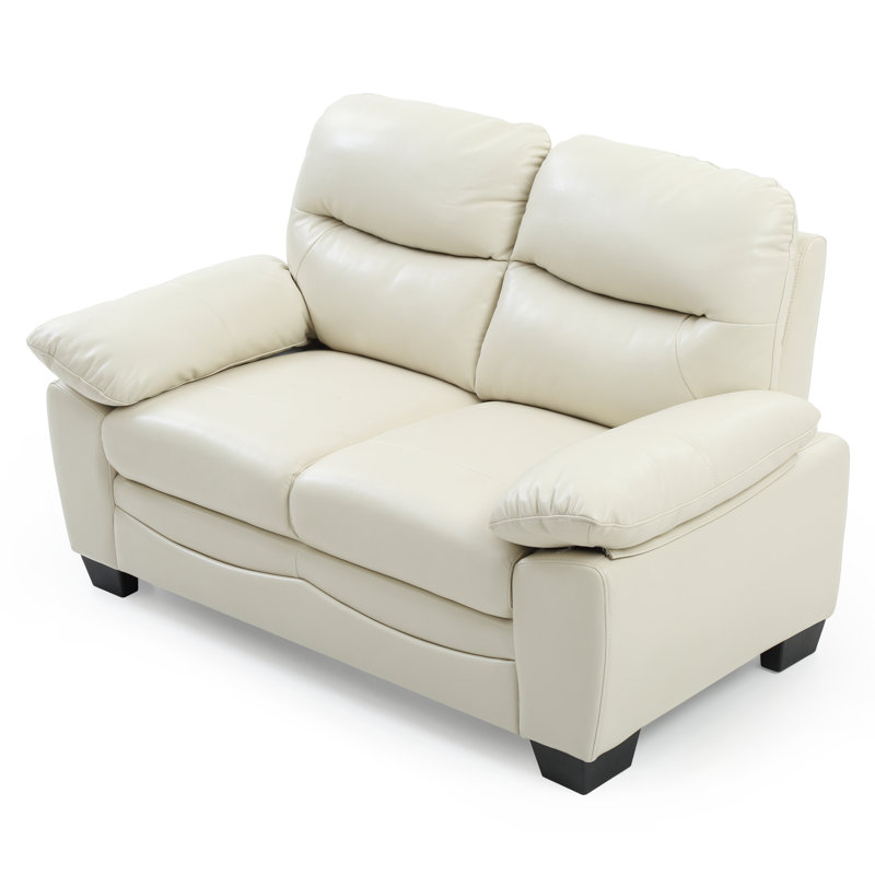 Mouton Faux Leather Pillow Top Arm Loveseat, Pearl Faux Leather, 35"H x 78"W x 33"D