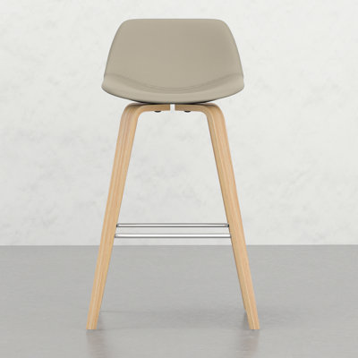 2 tabourets de comptoir / de bar - 2 généreux tabouret en placage de bois naturel et revêtement en lin