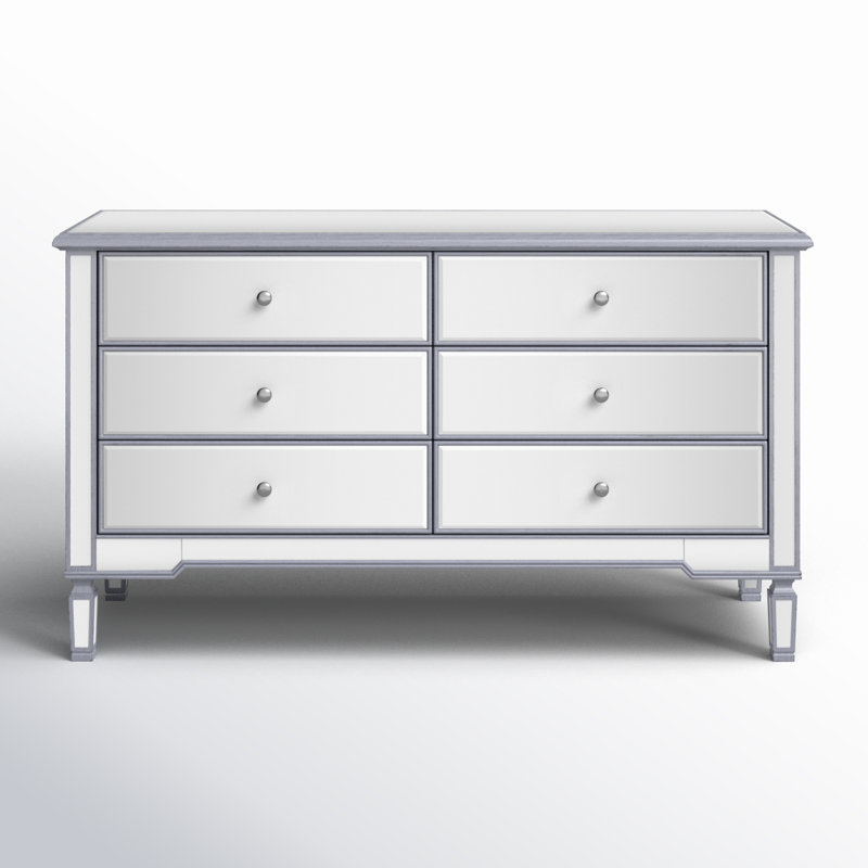 Commode double à miroir 6 tiroirs Brixton, Argent antique
