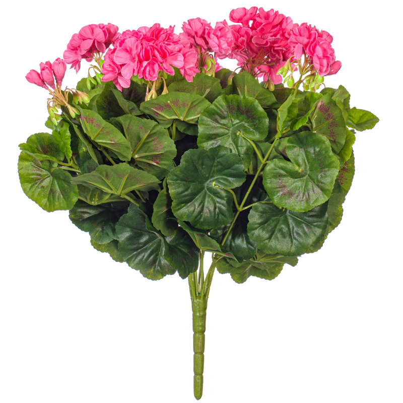 17.5" Artificial Polyester Geranium Bush, Pink