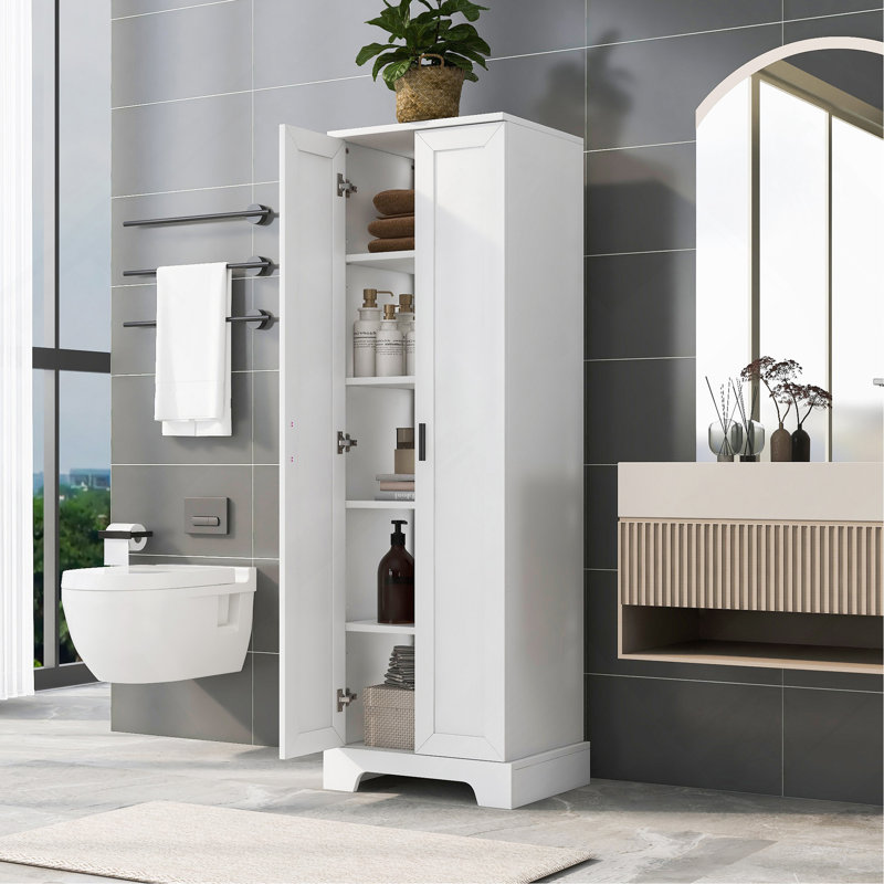 Storage Cabinet with Two Doors for Bathroom, Office, Adjustable Shelf, MDF Board, White, White
