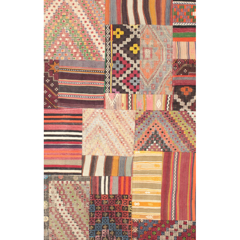 Tapis contemporain rouge / orange, Rectangle 5 pi x 7 pi