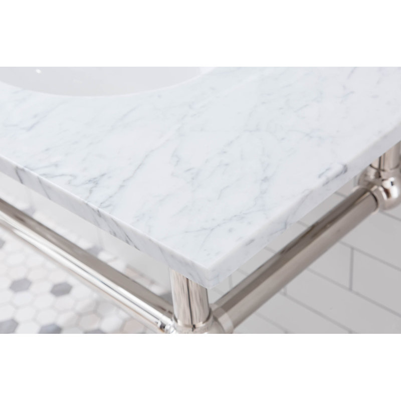 Embassy Stone Oval Console Bathroom Sink with Faucet and Overflow, Polished Nickel