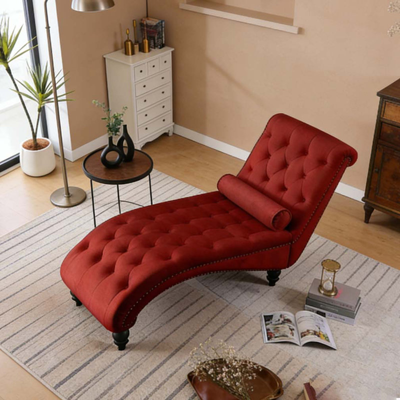 Fauteuil inclinable en velours capitonné, Rouge