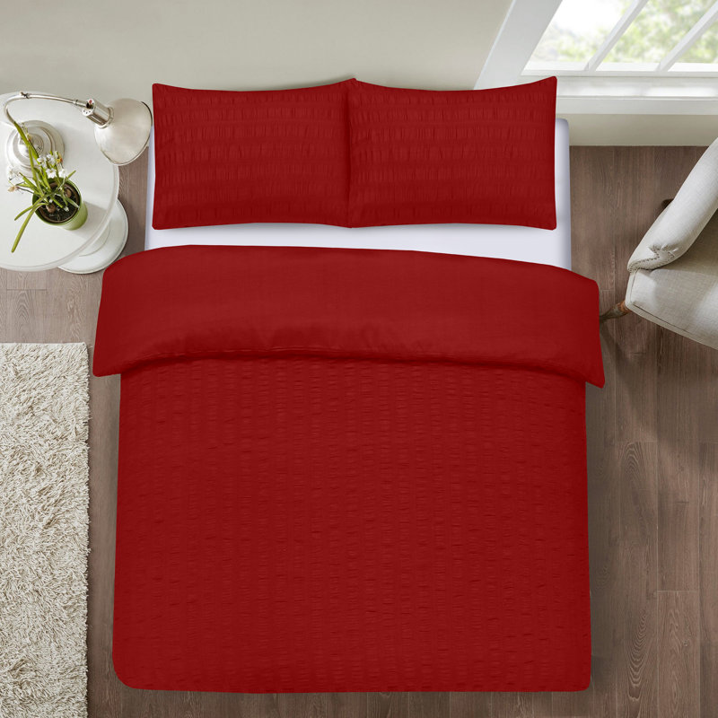 Seersucker Duvet Cover Set with Pillowcases, Double, Red