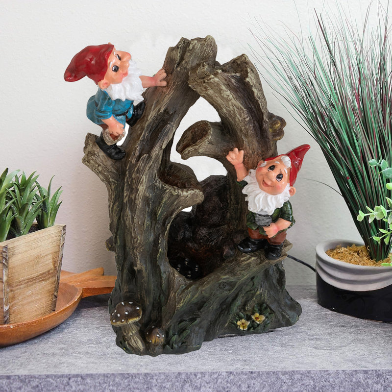 Fontaine de table 13,4 po Fontaine de bureau électrique pour eau avec DEL - Ensemble de gnome en bois