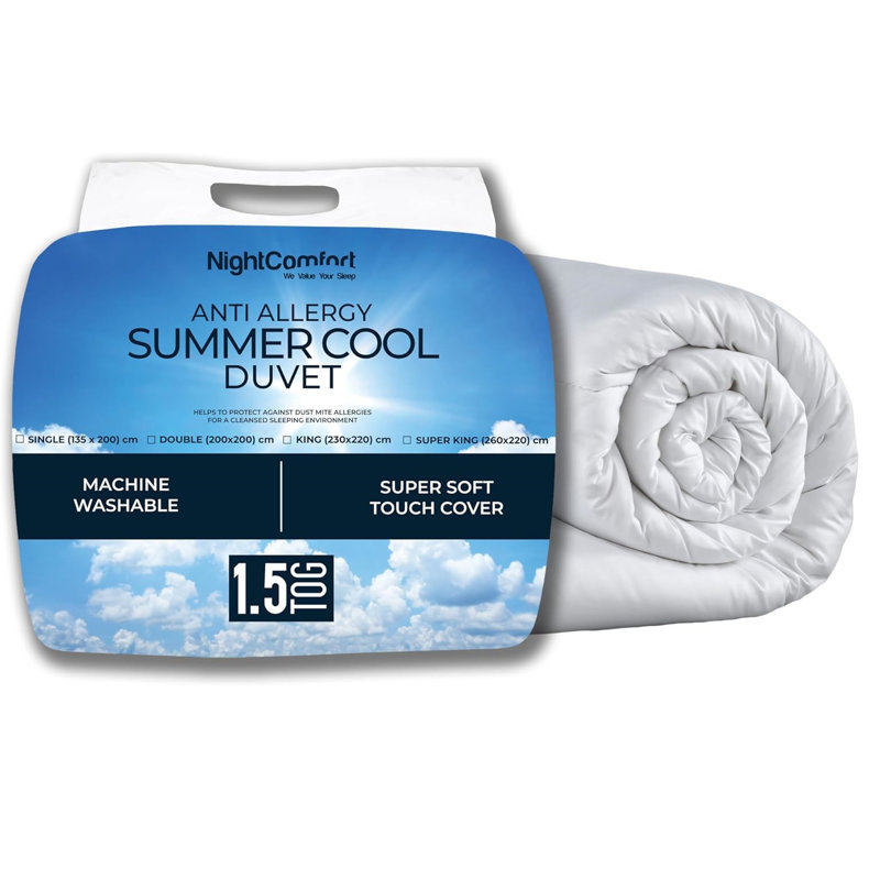 NightComfort Summer Cool 1.5 Tog Anti Allergy Microfibre Duvet, Single