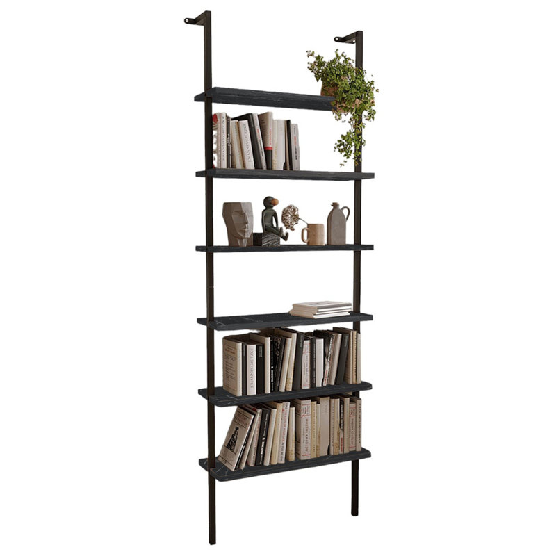 Adelea 183cm H x 60.2cm W Metal Bookcase, Black Marble