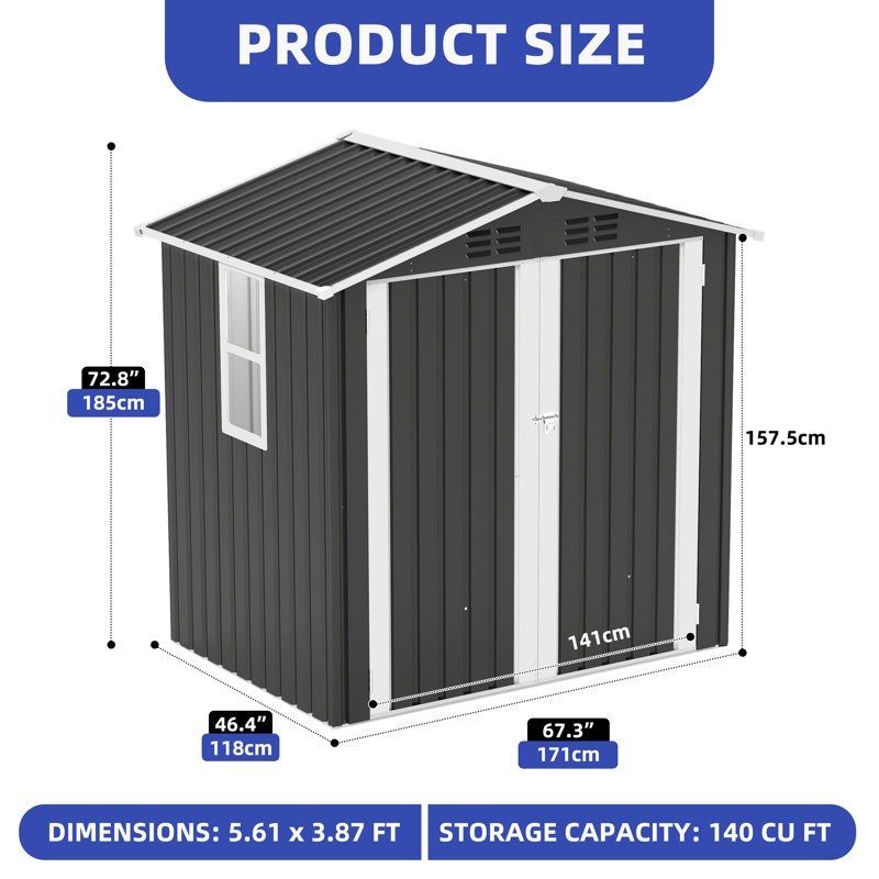 Double Door Galvanized Steel Storage Shed