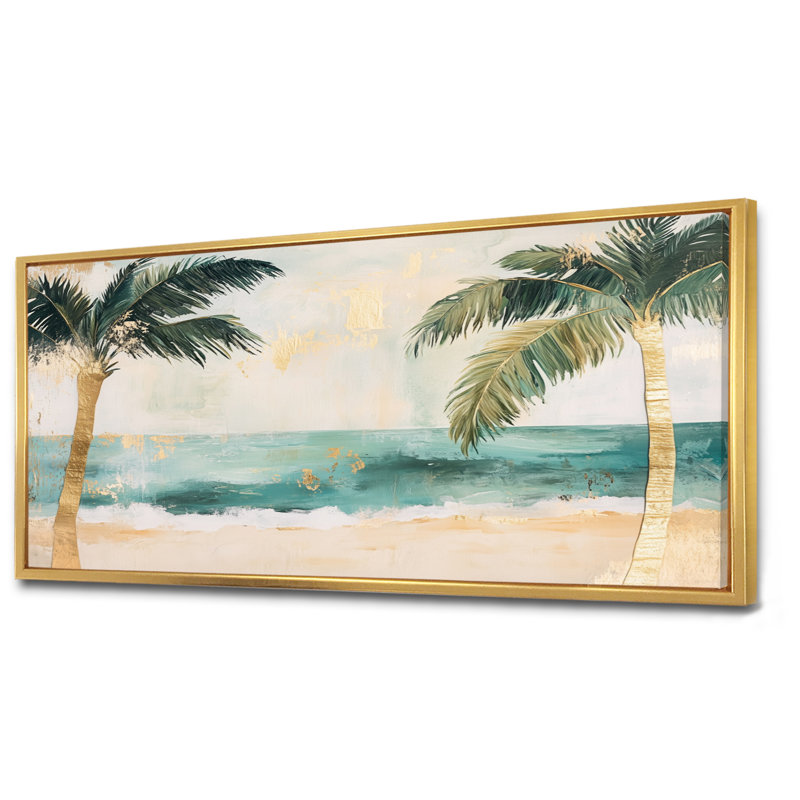 Toile de plage tropicale, art mural feuille de palmier, Mitchel, Cadre flottant doré, H 28 po x l 60 po