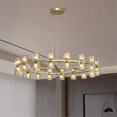 Modern 36" Gold Round Chandelier Light Fixture, K9 Crystal Chandeliers for Dining Room, Living Room, Dining Room Chandeliers Over Table, Chandelier for Bedroom, Foyer, Includes 36XG4 Bulbs