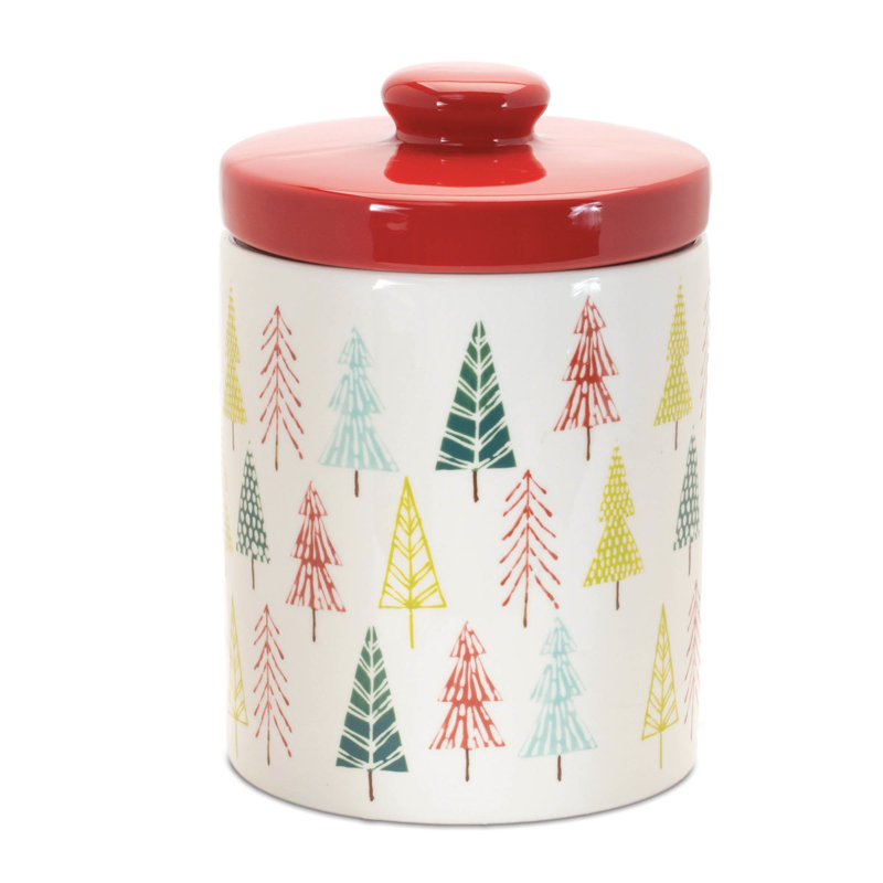 Ceramic Pine Tree Print Cookie Jar 10"H