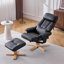 Fauteuil d'appoint ergonomique pivotant à 360 ° en cuir de polyuréthane noir avec repose-pieds, canapé simple pour bureau d'appartement