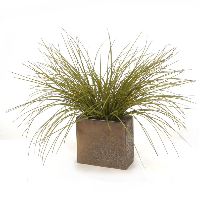 24'' Faux Onion Grass Grass in Earthenware Planter