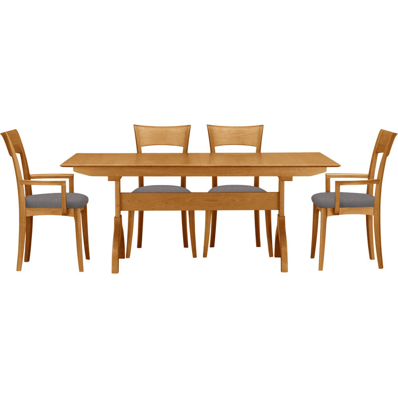 Sarah Solid Wood Top Four Leg Dining Set, Natural Cherry, Dark Brown Microsuede