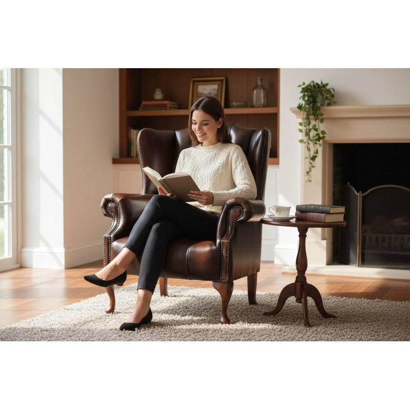 88Cm Wide Tufted Wingback Chair, Antique Brown