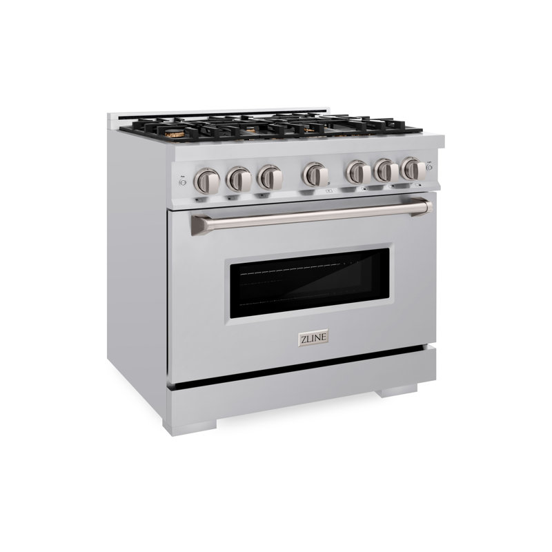 ZLINE 36" Classic Dual Fuel Stainless Steel Range w/ 6 Brass Burners & Convection Oven, Satin Stainless Steel