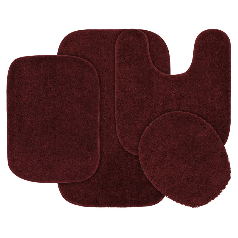 Ensemble de tapis de bain en nylon 4 pièces avec envers antidérapant Mccluney, Rouge