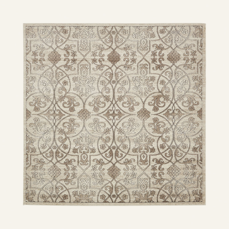 Tapis oriental beige foncé Derby, Carré 8 pi