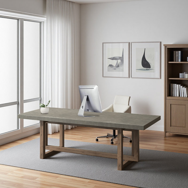 Bureau rectangulaire en bois massif imitation gris ciment