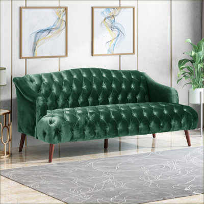 Sofas Couches | Contemporary 3-Seat Hi-Back Sofa, PU Upholstery, Birch Wood Legs for Living Room & Study | Velvet | Emerald
