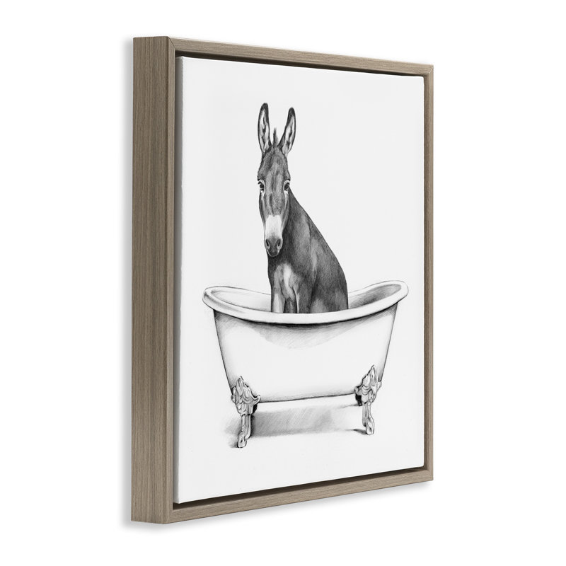 «Donkey in Bathaign S Croquis», art mural encadré par Victoria Borges, Cadre flottant orme Montalcino, H 18 po x l 18 po