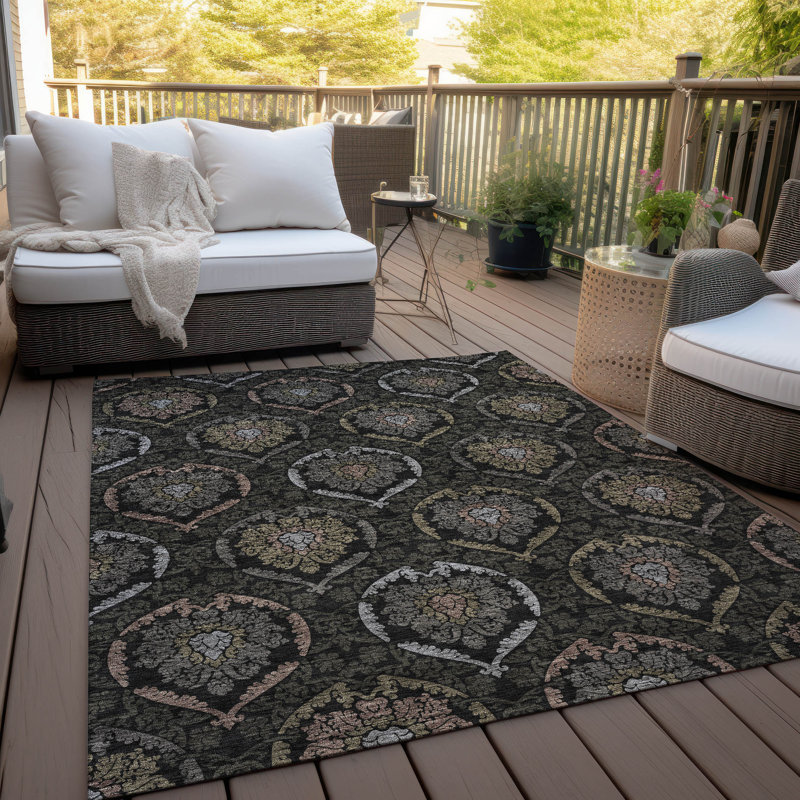 Senad Flatweave Washable Damask Indoor / Outdoor Rug, Rectangle 3' x 5'
