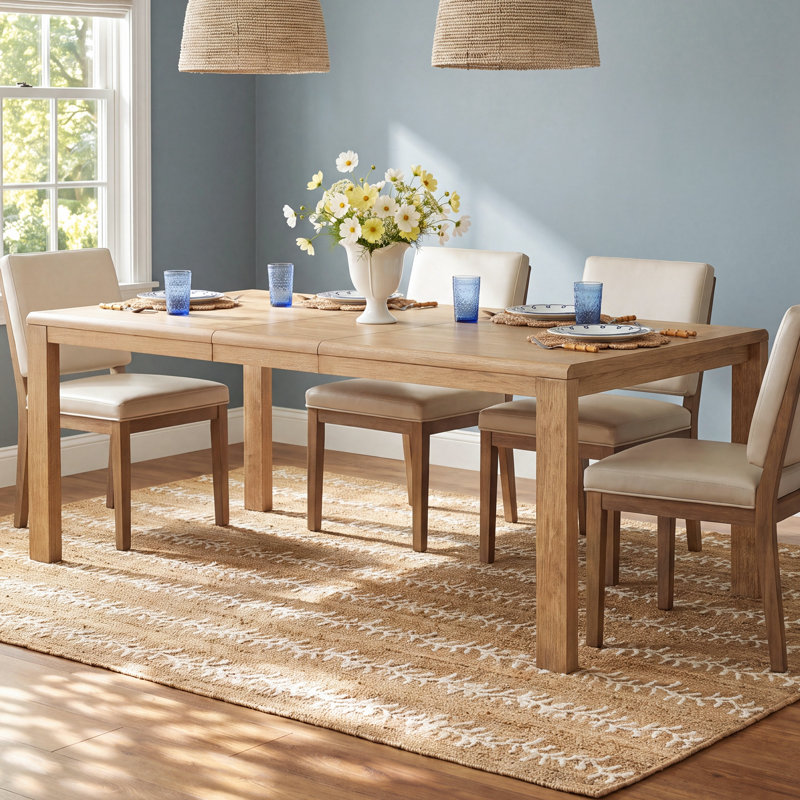 Aurora Extendable Dining Table with Leaf – Latte Elm Veneer Rectangular Table, 72"–90" Expandable