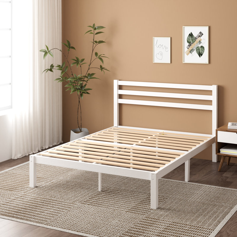 Midajah Bamboo Bed Frame with Slatted Headboard, White, Double (135 x 190 cm)