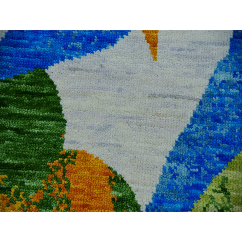 9'0" x 12'3" Daisy White, Modern and Botanical Design, Hand Knotted, 100% Wool Rug