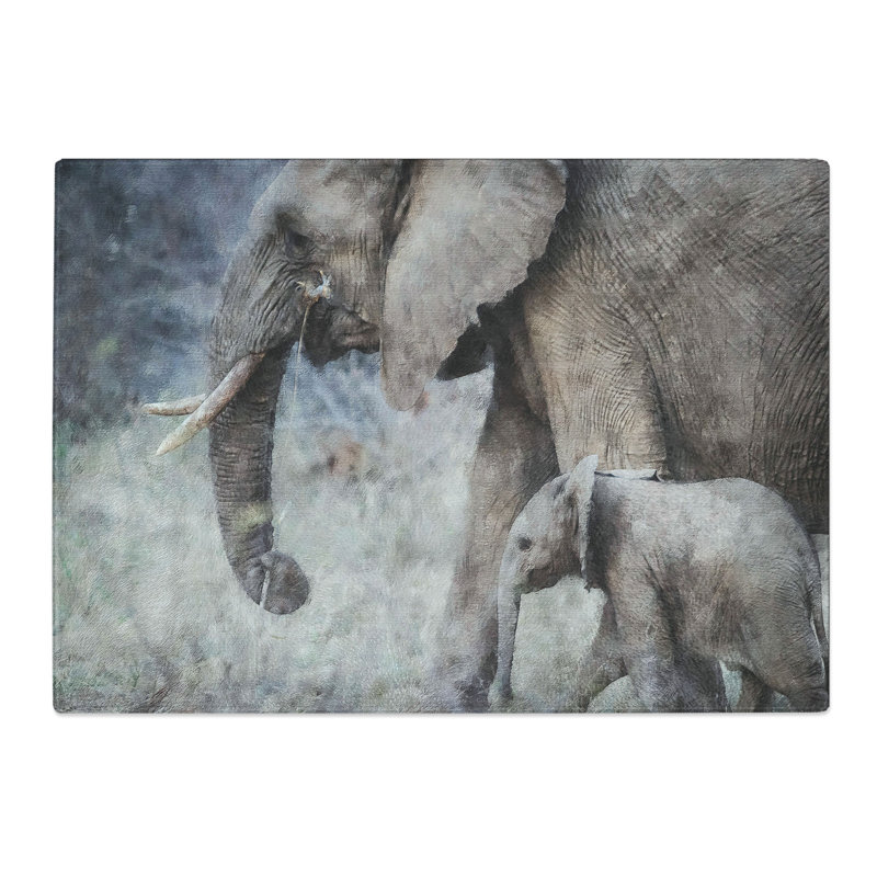 Mother and Baby Elephant Vol.1 Painting Chopping Board, 0.4cm H x 28.5cm W x 39cm L
