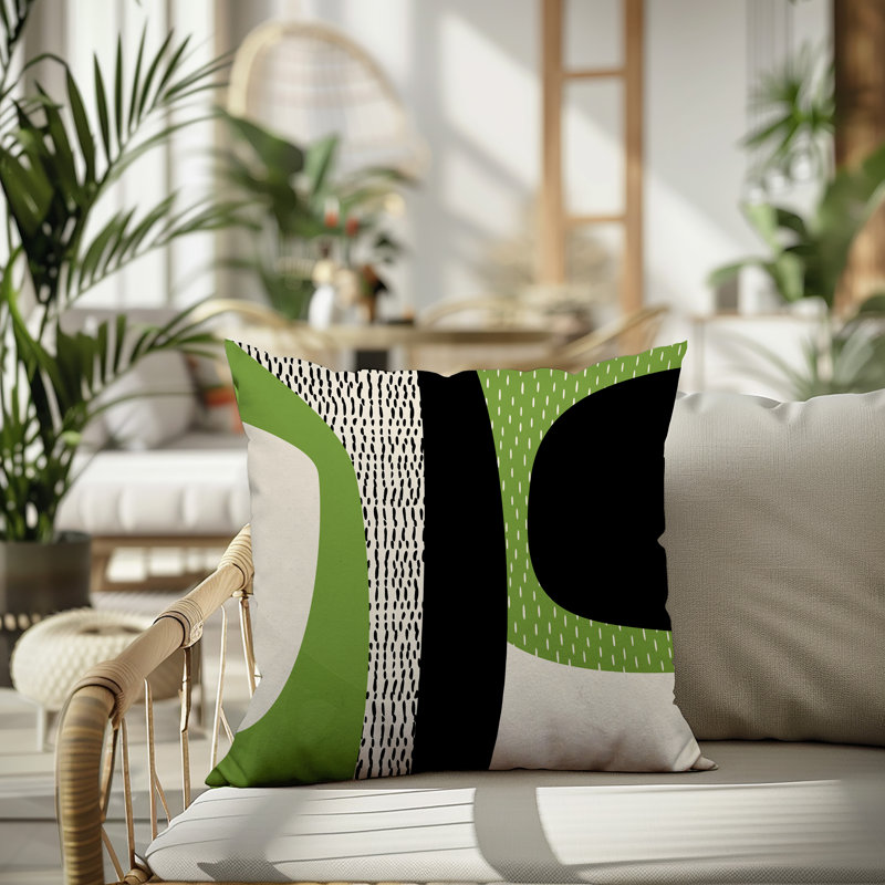 Coussin carré intérieur / extérieur pia, H 15 po x l 15 po, Chartreuse / noir / blanc cassé