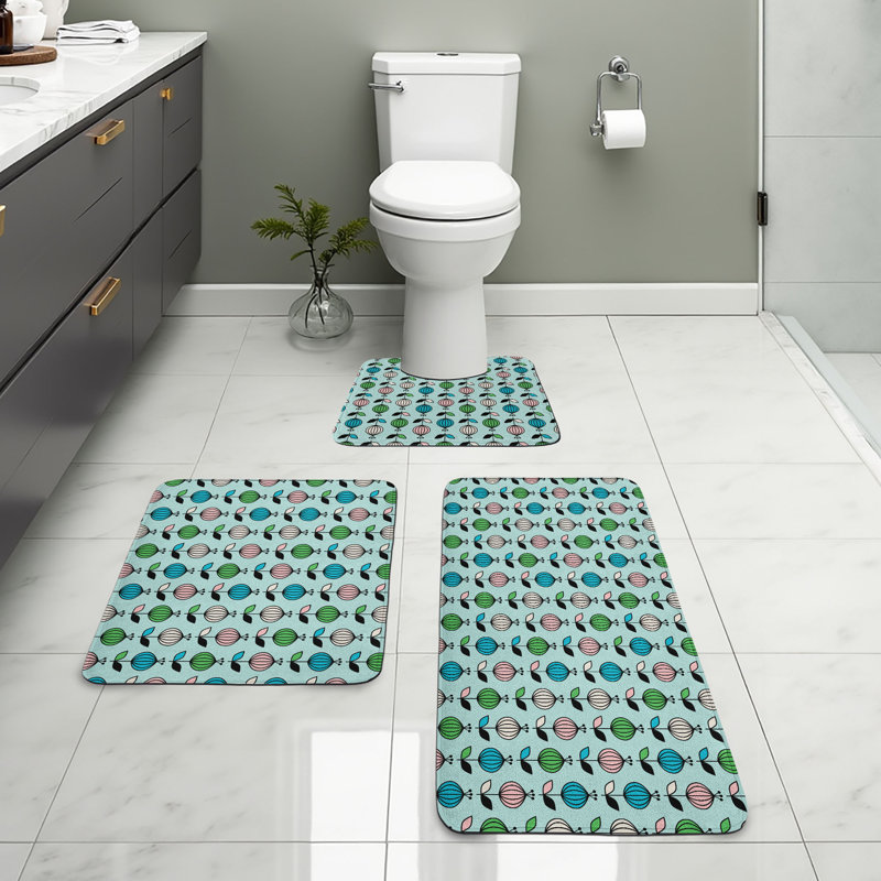  Ensemble de tapis de salle de bain à motif floral en U 3 pièces