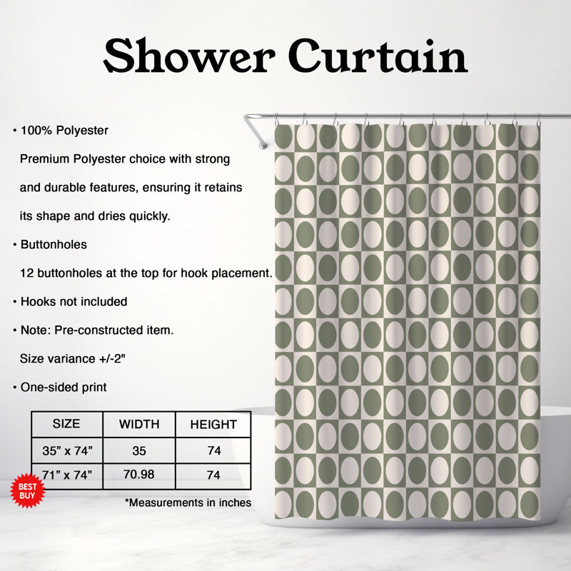 Olive Polka - Rideau de douche Premium, H 74 po x l 71 po