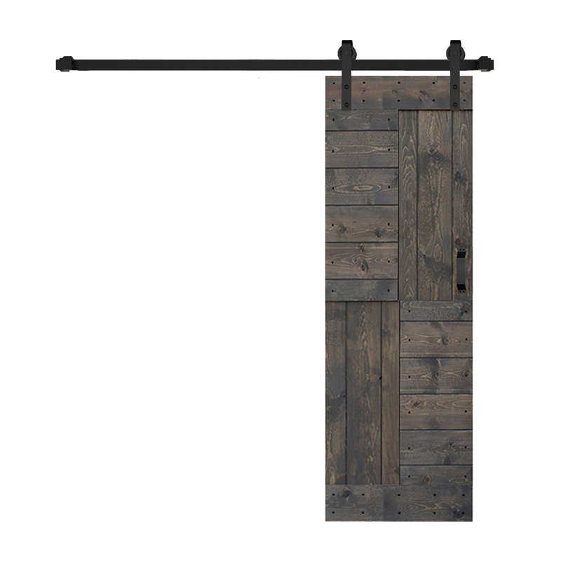 Porte de grange à panneaux en bois S Series avec trousse de quincaillerie d'installation, Gris fumé, 30 po x 84 po