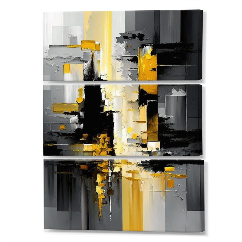 Monticello abstrait géométrique noir et jaune V 3 pièces
