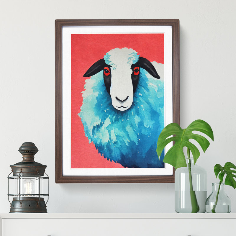 Watercolour Sheep No.7 - Framed Print, 46cm H x 34cm W x 2cm D, Walnut