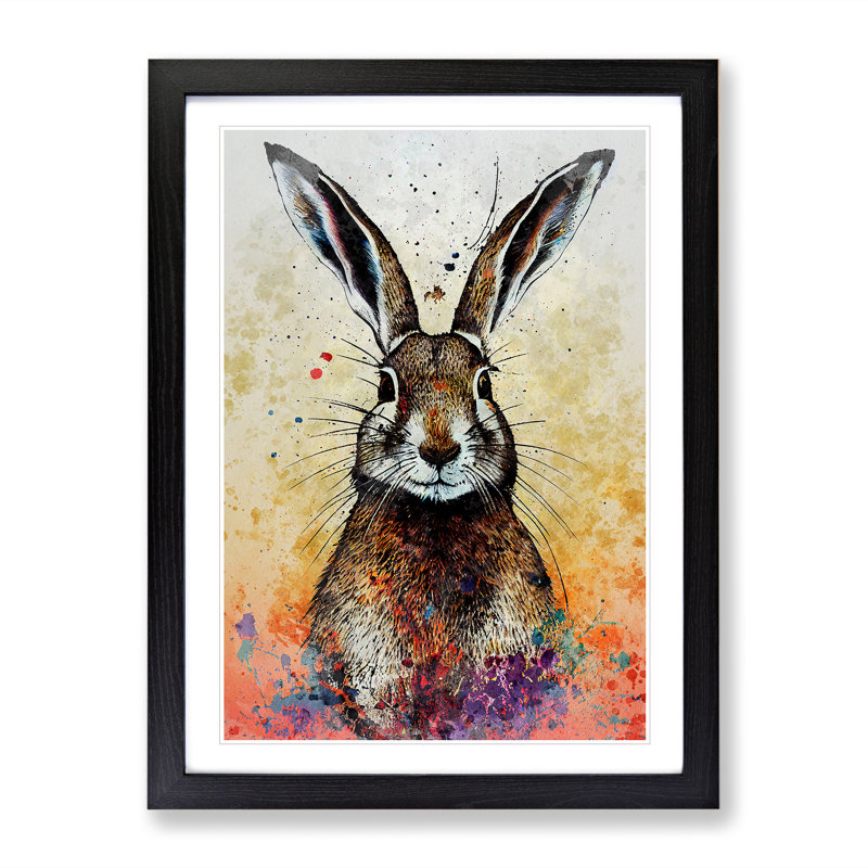 Colourful Watercolour Hare No.1 - Framed Print, Black, 46cm H x 34cm W x 2cm D