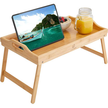 Bed Breakfast Tray Table Serving Lap Food TV Dinner for Eating with Folding  Legs & Handles Bamboo