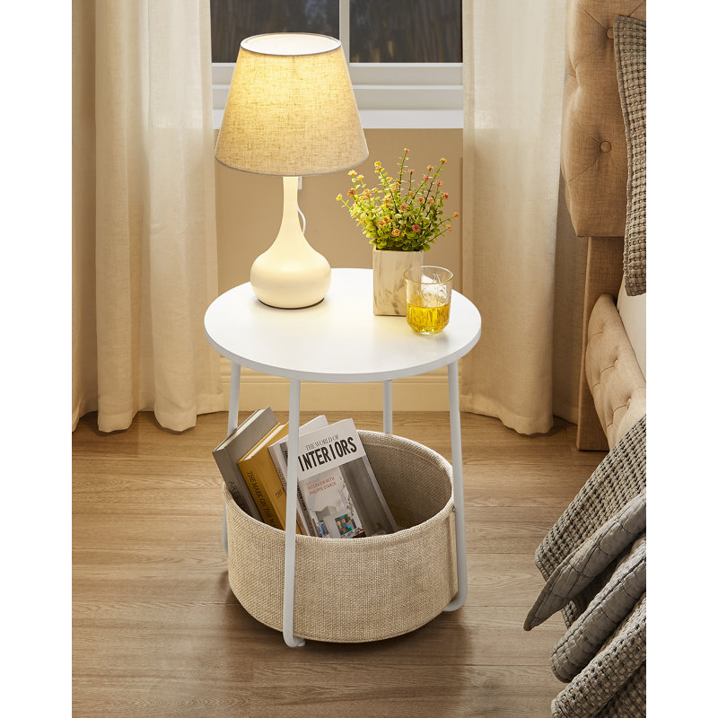 Lauranne Side Table with Storage, White/Beige